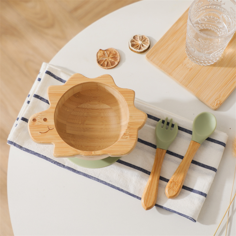 Silicone Suction Bowl - Baby Holzgeschirr Set Dinosaurier Bambus Holzteller