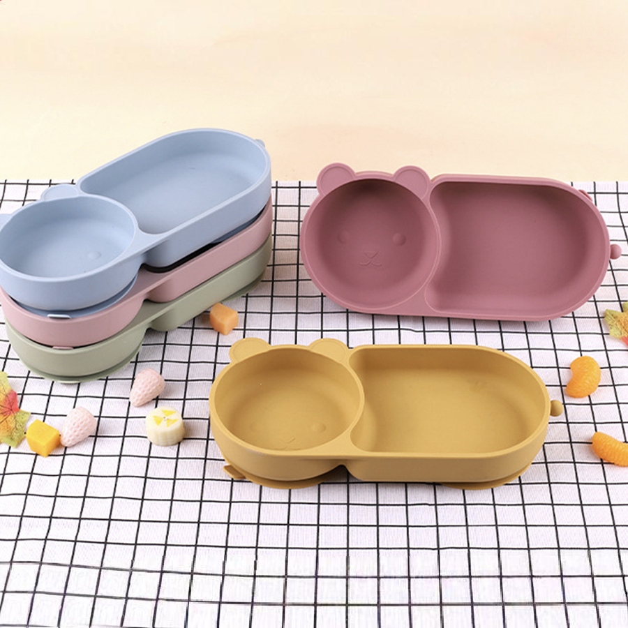 Silicone Suction Bowl - Baby-Silikon-Saugnapf-Schüssel, süßes Bären-Design, Macaron-Farbe, 100 %