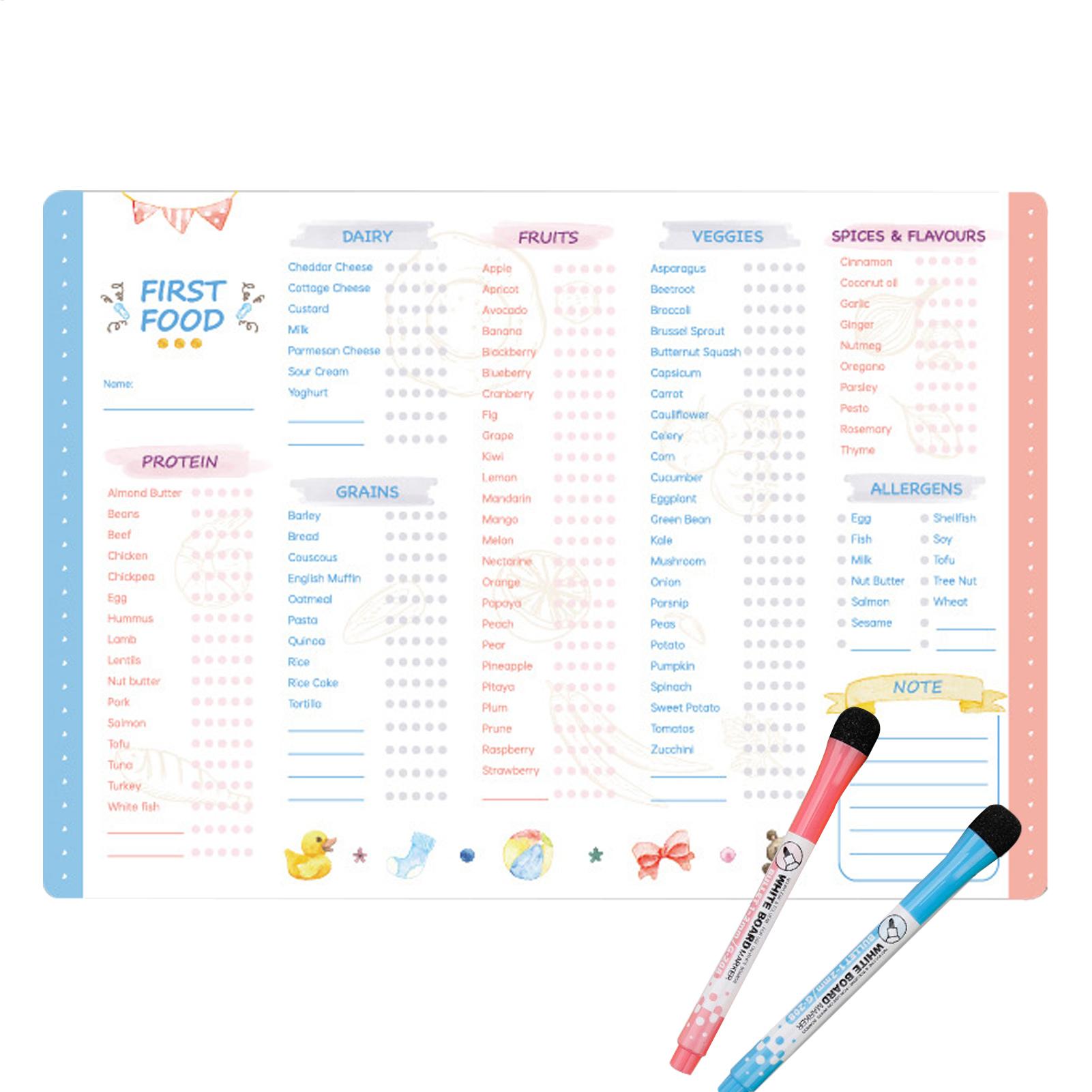 Baby Food Chart - Magnetische Erstfütterungs-Checkliste für Babys, Multifunktionaler Erstfütterungs-Tracker,