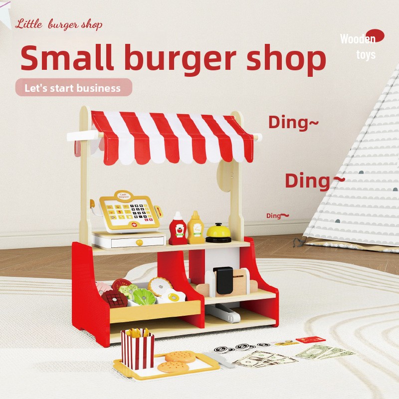 Baby Food Restaurant - Kinderspielzeug Puzzle Holz Hamburger-Shop-Set Miniatur-Lebensmittel Baby-Zubehör